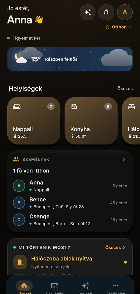 Az AURA alkalmazás kezdőképernyője
