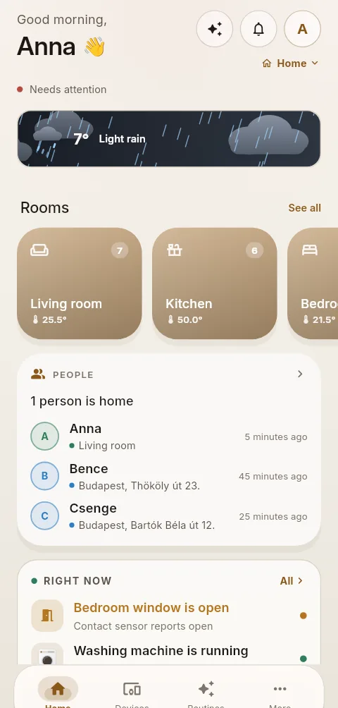 The AURA app home screen