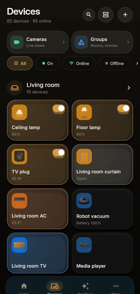 Devices in the AURA app