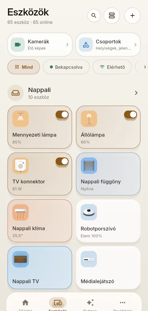 Eszközök az AURA alkalmazásban