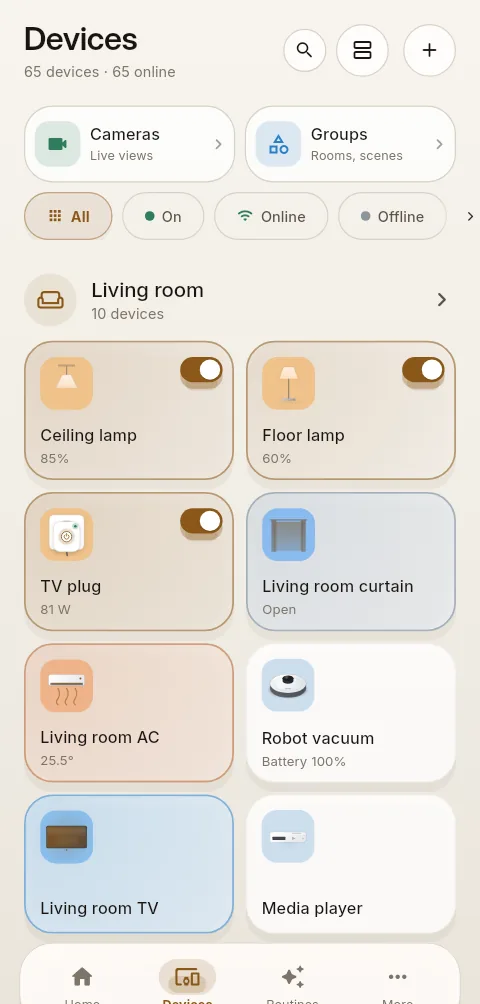 Devices in the AURA app