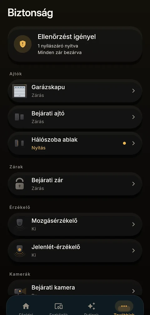Biztonsági nézet az AURA alkalmazásban