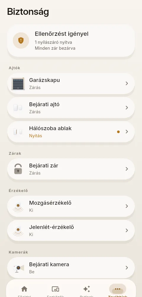 Biztonsági nézet az AURA alkalmazásban